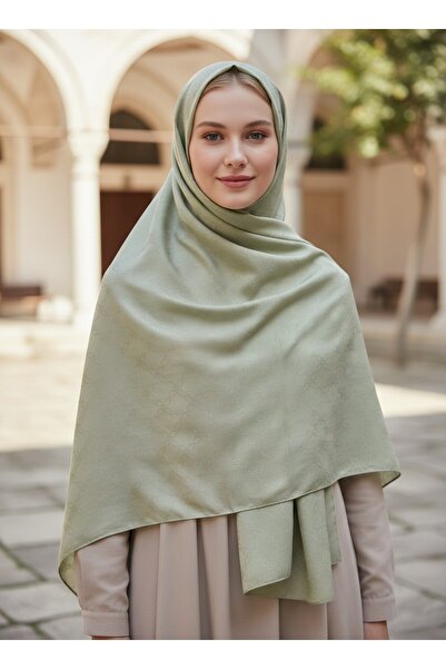 Modakaşmir Silky Jacquard Series Mini Clover Pattern Shawl - Green Tea