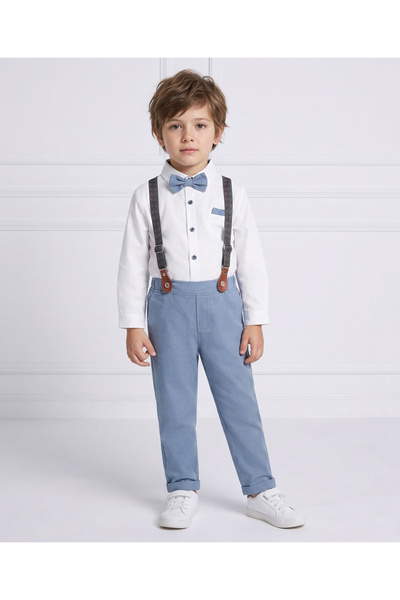 Mark & Mia Solid Full Sleeves Party Suit - White/Blue