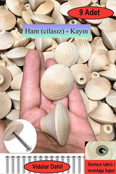 deepowls 9 Pieces of Wooden Conical Handles 42mm in Diameter Natural Beech Wo...