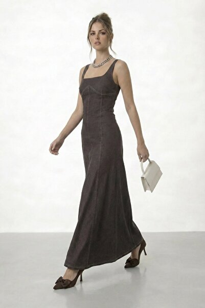 VAGGON Μάξι φόρεμα με τετράγωνο γιακά και λεπτομέρεια ραφής