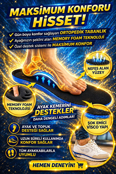 Ayakkabı Vakti Ortopedik Ayakkabı Tabanlığı Memory Foam Jel Destekli Şok Emic...