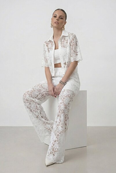 VAGGON Lace Trimmed Shirt, Wide-Legged Trousers and Bustier 3-Piece Set