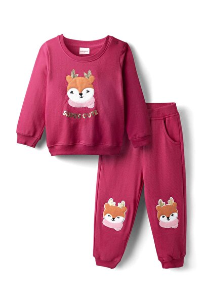 Babyhug Terry Knit Full Sleeves Top and Lounge Pant Set with Animal Patch - M...