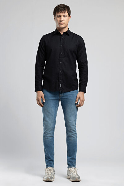 Lee Cooper Ketsa Erkek Regular Fit Pamuklu Uzun Kol Gömlek Siyah