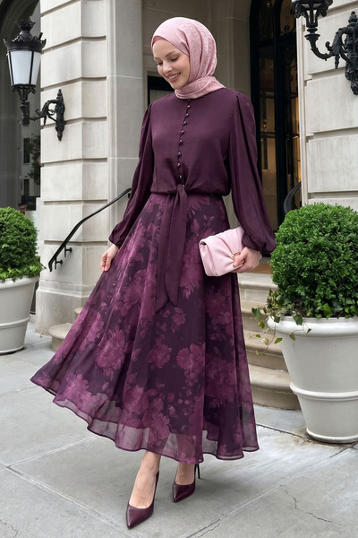 InStyle Σετ με δετή μπλούζα και φούστα σε χρώμα δαμασκηνί