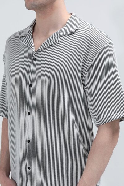 JB John Borners Men's Apaş Collar Short Sleeve Buttoned Shirt Black - 26Y 1001