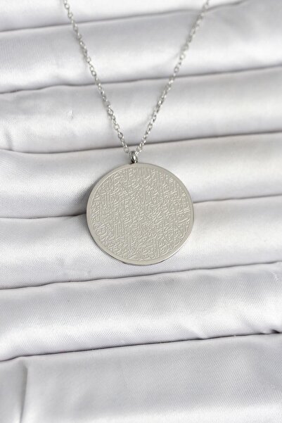 Nehir Şık 316L Çelik Gümüş Renk Ayetel Kürsi ve Allah Yazılı Kolye Öğretmenle...