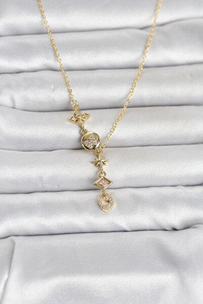 Nehir Şık 316L Çelik Gold Renk Zirkon Taşlı Y Kadın Kolye Öğretmenler Anneler...