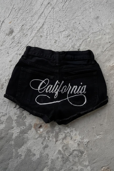 Köstebek Μαύρο Μίνι Σορτς Y2K με Πέτρες Καλιφόρνιας