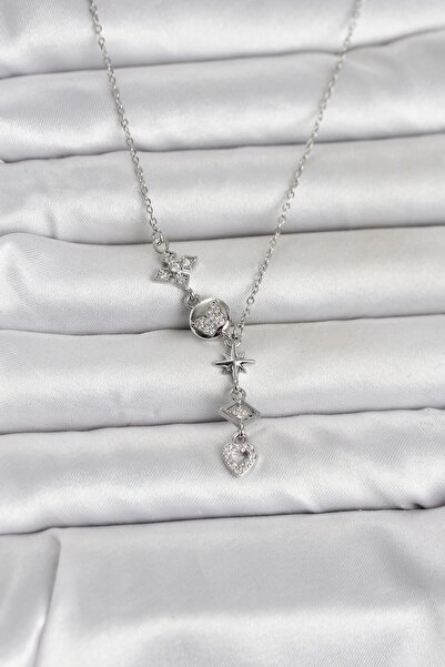 Nehir Şık 316L Çelik Gümüş Renk Zirkon Taşlı Y Kadın Kolye Öğretmenler Annele...