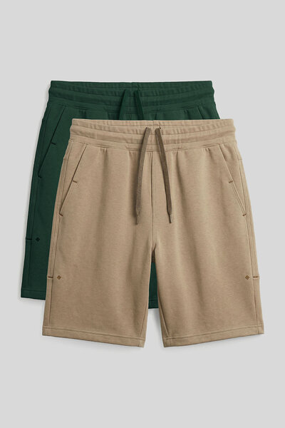 TOMMY LIFE Ανδρικό σορτς Rahat Form 2-pack σε σκούρο μπεζ-πράσινο απόχρωση πε...
