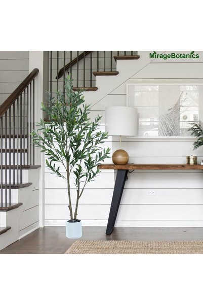MirageBotanics 156cm Artificial Olive Trees with 50 LED,Faux Olive Tree with White Planter for Home Office Decor