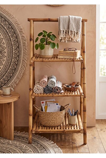 Zen 3-Tier Natural Rattan (Bamboo) Multi Purpose Folding Organizer Bohemian Shelf