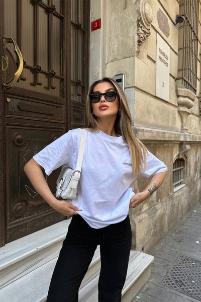 ZAVIXO Γυναικείο μπλουζάκι με στάμπα, oversized, 100% βαμβάκι, μοντέρνο και ά...