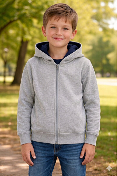 RİRİKİDS Children's Long Sleeve Hooded Sweatshirt Without Pockets with Zipper
