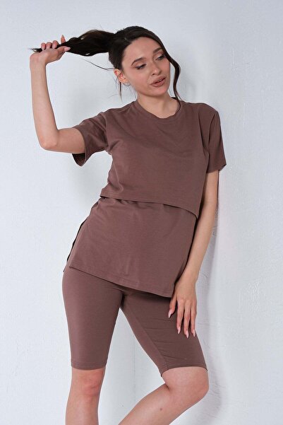 BUSA Σετ κολάν με κοντά μανίκια για εγκύους και θηλάζουσες με ρυθμιζόμενη μέσ...