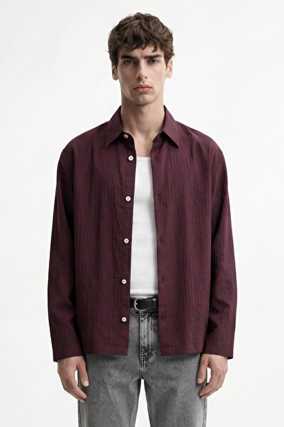 Antioch Bordo Relaxed Fit Çizgili Erkek Gömlek