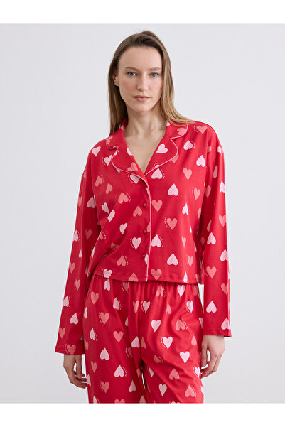 LC Waikiki Set de pijamale de damă cu guler de cămașă și model cu inimioare