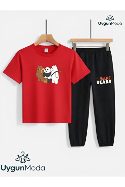 UygunModa T-Shirt with Bags and Bear Print, Sweatpants (with Pockets), Top an...
