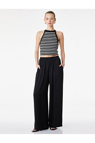 Koton Παντελόνι από ύφασμα Aerobin με ελαστική μέση και φαρδιά σατέν μπατζάκια