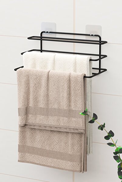 zabata Yapışkanlı 3 Katlı Havlu Asıcı Raf Banyo Düzenleyici Metal Havlu Tutac...