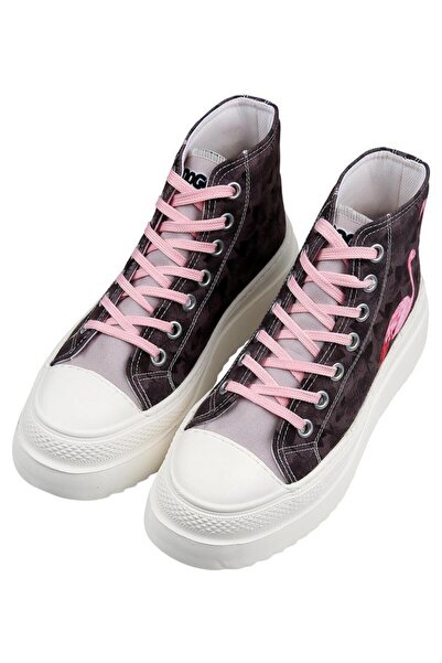 Dogo Women's Vegan Brown Thick Sole High Sneakers - Brown Tropical Design