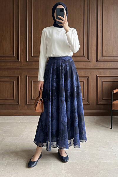 MODAQU Φούστα σιφόν με φερμουάρ - Μπλε ναυτικό