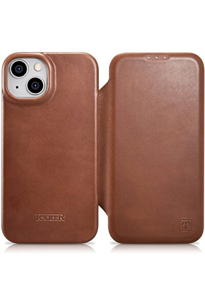 ICARER Husa CE din piele premium cerată cu ulei, tip folio, pentru iPhone 14 ...