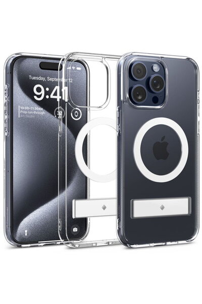 Spigen Husa Caseology by Capella MagSafe Kickstand, clear white - iPhone 15 Pro