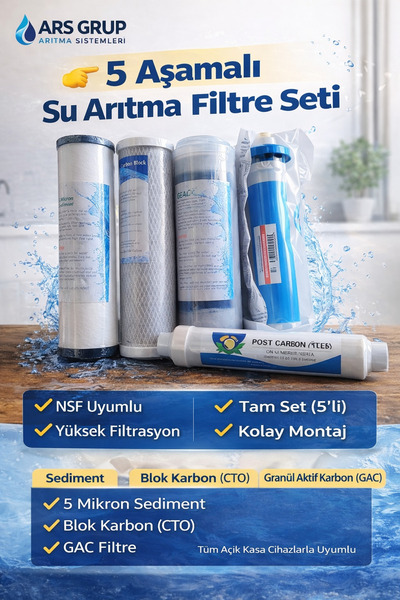 FİLTEK 5 Aşamalı Su Arıtma Filtresi Seti | RO Membran Dahil | Açık Kasa Uyumlu