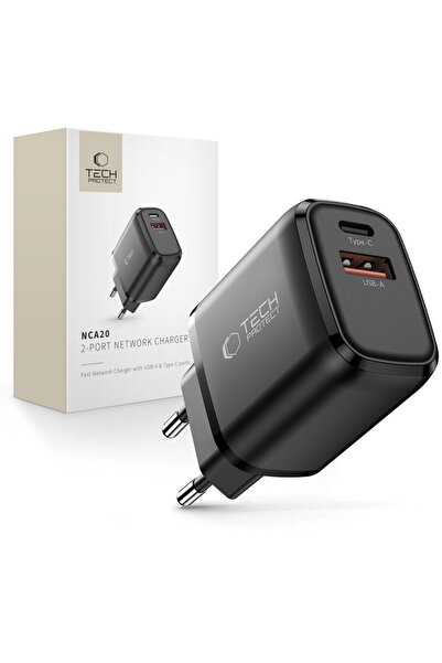 Tech-Protect ГЋncДѓrcДѓtor de reИ›ea NCA20 cu 2 porturi, PD 20W / QC3.0, negru