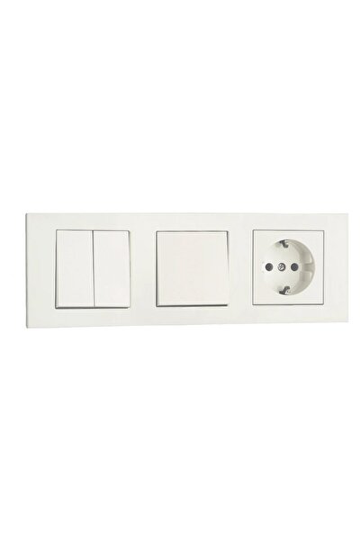 Huzur Elektrik Ovivo Grano White 3-piece Commutator, Switch and Grounded Sock...