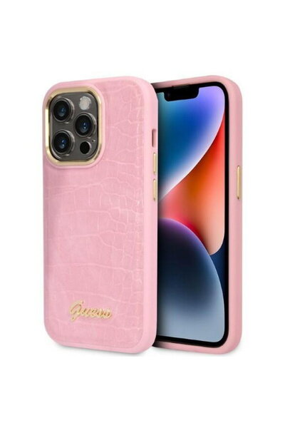 Guess Husa telefon pentru iPhone 14 Pro, Croco with Metal Logo, Piele ecologi...