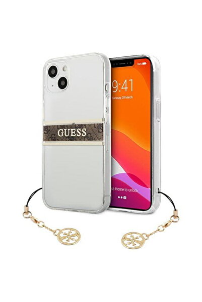Guess PU/TPU 4G Brown Stripe Protective Case for Iphone 13 Mini, Transparent