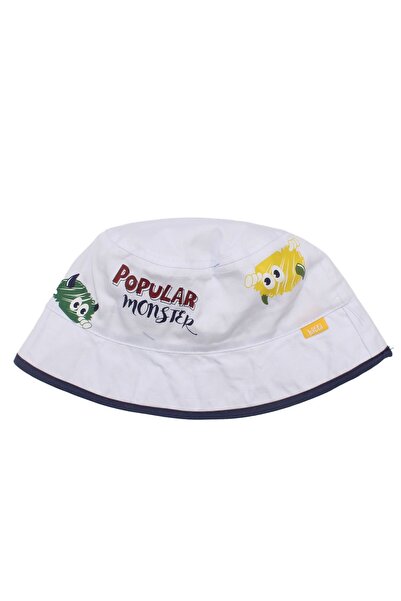 bebegen Boy's White Monster Patterned Fedora Hat 1-3 Years Old