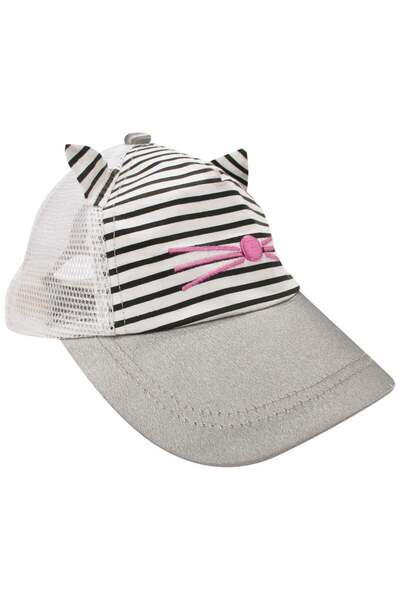 bebegen Girl's White Striped Eared Cap Hat 1-3 Years Old