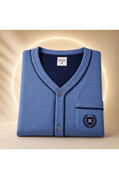 BARAN Pijama de bărbați din bumbac, model clasic cu nasturi și buzunar - Conf...