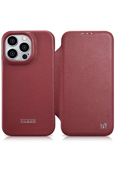 ICARER Husa CE Premium Leather Folio Case iPhone 14 Pro Max Magnetic Flip Cov...