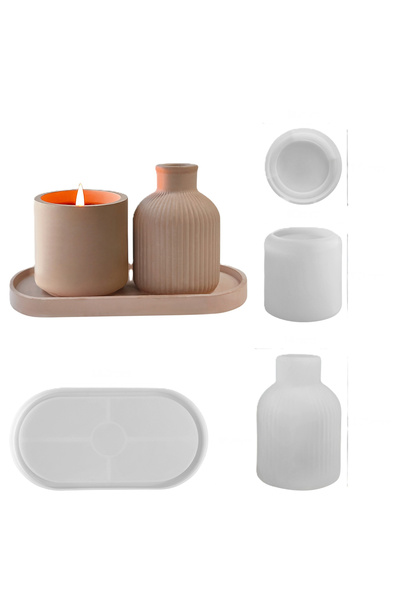 MILMATT Σετ 3 καλούπια σιλικόνης, Milmatt, Δίσκος, Δοχείο και Μίνι βάζο