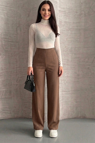 Thiff Γυναικείο παντελόνι Palazzo από ύφασμα κρεπ με ρίγες