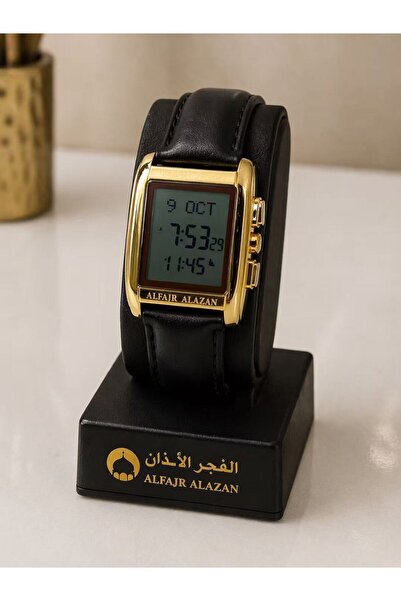 ALFAJR ALAZAN Original Islamic Azan Al-Fajr Clock Gold Color Leather Black wi...