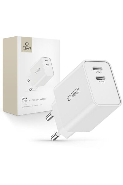 Tech-Protect ГЋncДѓrcДѓtor de reИ›ea C35W cu 2 porturi, PD 35W, alb
