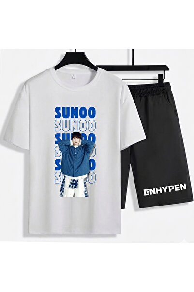 SVART WEAR Sunoo Enhypen K-Pop شورت قطني 100% للجنسين - طقم تي شيرت سفلي وعلوي