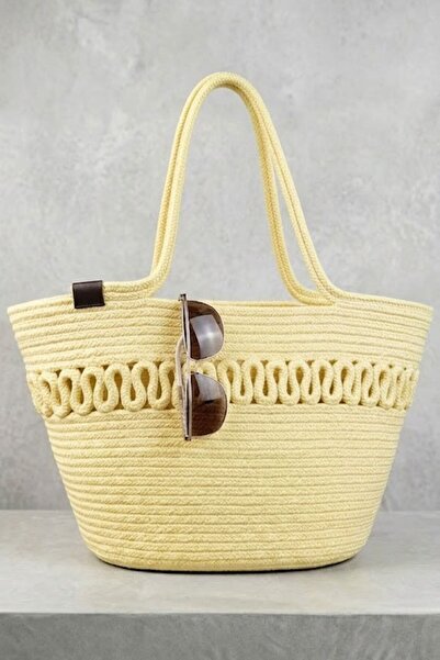 Comfort Craft Premium Patterned Straw-Textured Women's Beach Bag Si - Hand Kn...