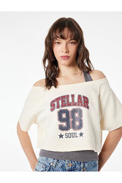 Koton Μπλουζάκι Crop με κοντά μανίκια, από μείγμα μοντάλ, άνετη εφαρμογή και ...