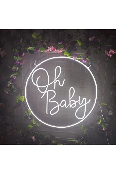 Slasa Oh Baby Round LED Neon Sign 40x40 cm White Light with 6mm Acrylic Base ...