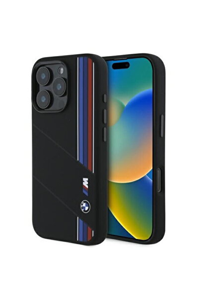 BMW iPhone 16 Pro - Hardcase Silicone Cut Tricolor Lines MagSafe (BMHMP16L23S...