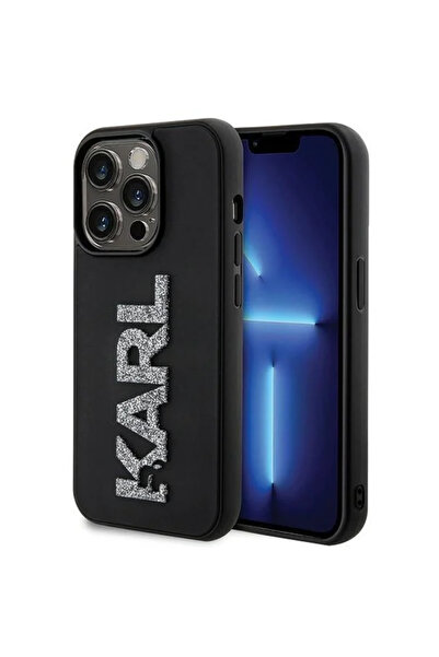 Karl Lagerfeld 3D Rubber Glitter Logo case for iPhone 15 Pro Max - black
