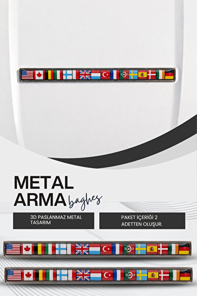 Baghes Dünya Bayrakları Metal Arma Şerit Logo 3D Krom Araç Dış Aksesuar 2’li Set