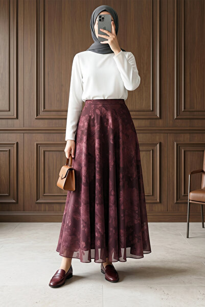 MODAQU Φούστα σιφόν με φερμουάρ - Βουργουνδίας